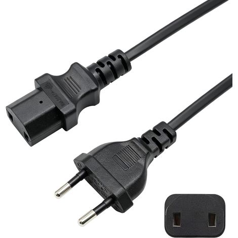 Câble Alimentation IEC C17 vers CEE 7/17 1,5m Cordon Secteur Noir  Prise 2 Broches sans Terre, H05VV-F 2x1mm² pour TV Audio Hi-Fi Caisson Basse Boîtier Satellite Entrée C18 (1/5)