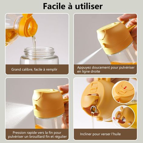 470 ML Spray Pour Huile et Distributeur d Huile, Huile d'olive Distributeur verseur pour, Cuisine,Friteuse d'air,Salade, Barbecue (Jaune) (1/5)