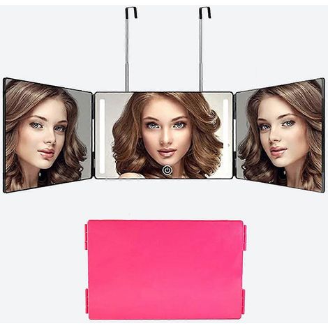 Miroir 3 volets 360° pour coupe de cheveux soi-même, rétroviseur triplié avec LED rechargeable, hauteur réglable, auto-coiffure professionnel. (1/5)