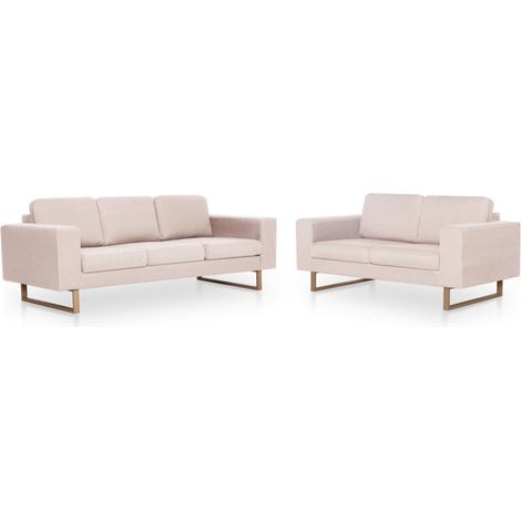 Conjunto de sofás de 2 plazas para salón salón interior hogar piezas tela crema 020019073