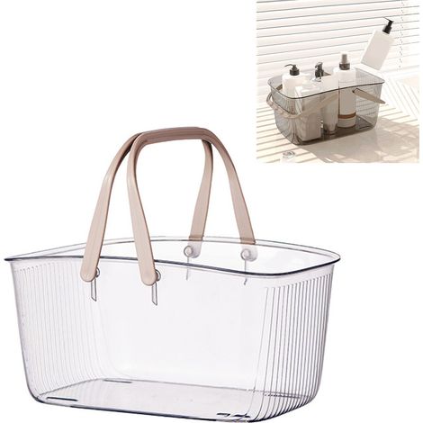 Transparenter Badezimmer-Aufbewahrungskorb mit Griff und Abflusslöchern – Leichter Kosmetik-Organizer – PET, 31 x 22 x 15 cm (1/5)