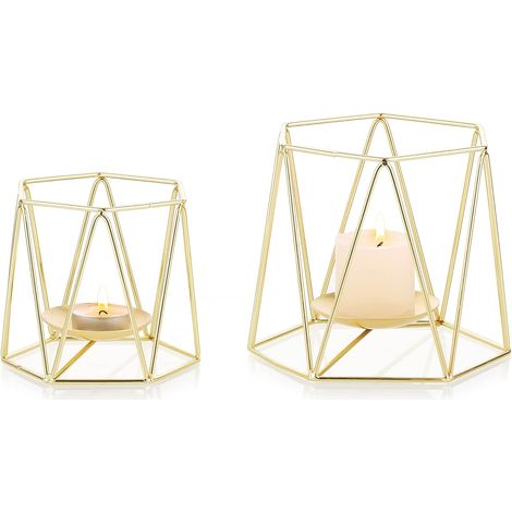 Golden Pillar Candle Holders, Set of 2 Elegant Metal Geometric Tealight Holders Christmas Halloween Candle Holder Centerpieces for Wedding Home Coffee Tables Ceremony Decoration (1/5)