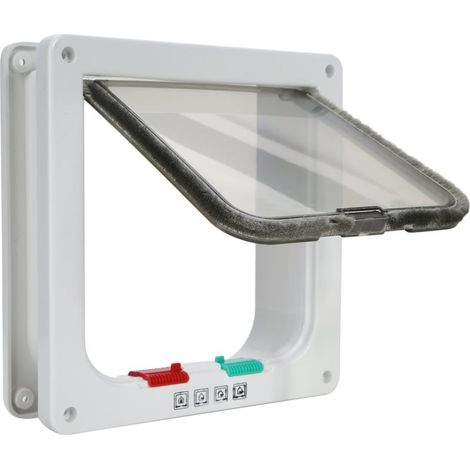 Chatière pour Chat,Magnétique Verrouillable 4 Modes pour Animaux Domestiques Chatons et Chatons Medium Blanc (1/5)