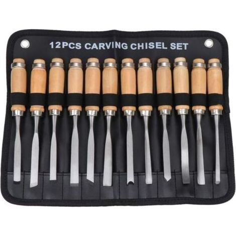 Jeu de Burins à Main en Bois Sculpté, Outil de Gouges pour Menuiserie 12 en 1..dyk.Trywise (1/4)