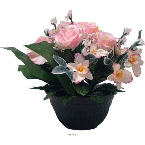 Vasque de fleurs artificielles Roses pour le cimetière H 28 cm D 30 cm Rose pâle - couleur: Rose pâle