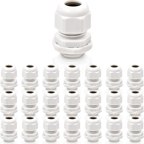 Lot de 22 presse-étoupes réglables, presse-étoupes M20, connecteurs étanches pour conduits de câbles, connecteurs de câble en nylon plastique, connecteurs de câble réglables étanches IP68. (1/5)