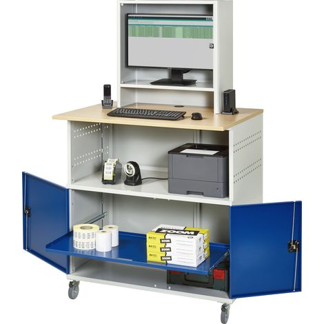 Rau Computer-Tisch 1022 mit Monitorgehäuse T300mm, B1100xT790xH1890mm, mobil (1/4)