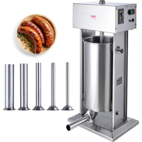 Poussoir à Saucisses Électrique 25 L, Machine à Saucisses Verticale Moteur 400 W, Ensacheuse Saucisse en Inox 304 Alimentaire, Contrôle de Vitesse en Continu, 5 Tubes de Remplissage, Restaurant (1/5)