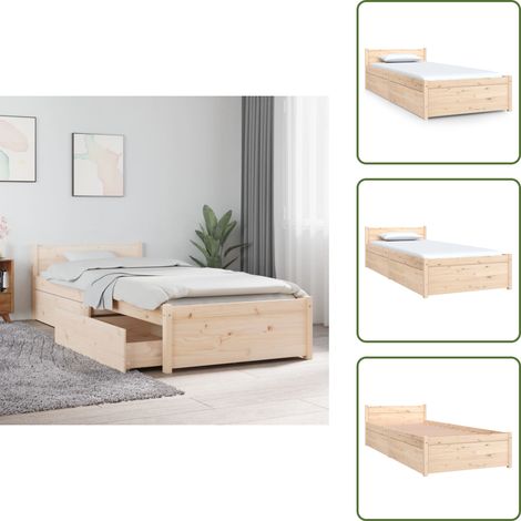 Bett mit Schubladen 75x190 cm - Holzbett - Kiefernholzbett - Doppelbett - Einzelbett - Bettrahmen