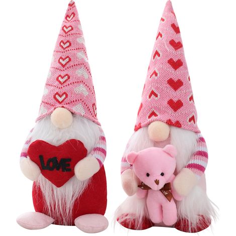 Gestrickte Gartenzwergpuppe mit Herzmotiv zum Valentinstag, Heimdekoration, antiker Schmuck (1/5)