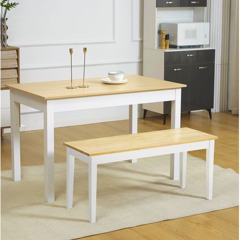 CHICFURN Banco de 2 plazas 102 x 36 x 45 cm de madera de pino blanco y natural para cocina y salón (1/5)