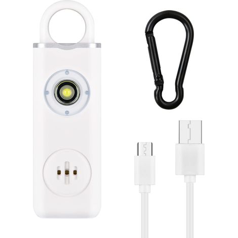 Porte-clés pour Femme avec Lumière LED, 130dB Alarme de Sécurité Personnelle, Alarme de sécurité Porte-clés, Rechargeable Alarme de Sécurité pour Femme, Enfants, Personnes Agées (Blanc)
