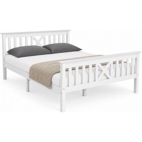 Cama doble 140x200 cm de madera con cabecero en X, somier de láminas, espacio bajo el lecho de 24 cm y opción de cajones, en blanco, ideal para dormitorio  CHICFURN (1/5)
