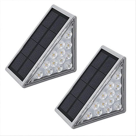 Lot de 2 lampes solaires d'escalier extérieures, sans fil, résistantes à la pluie, grises, pour un éclairage d'ambiance. Couleur : blanc.-AquaForge (1/5)
