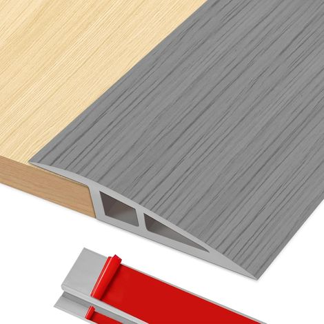 Barre de Seuil Rattrapage de Niveau, 2M x 5cm Barre de Seuil Multiniveau Adhesive PVC, Seuil de Porte Rattrapage Niveau pour Hauteur du Seuil 5mm  10mm (Bois Gris) (1/5)