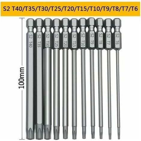 11-teiliges 100-mm-S2-1/4-Zoll-Präzisions-Sechskantschraubendreher-Bit-Set, magnetisches Sicherheitsschraubendreher-Set, T6-T40-Schraubendreher mit langem Kopf (1/5)