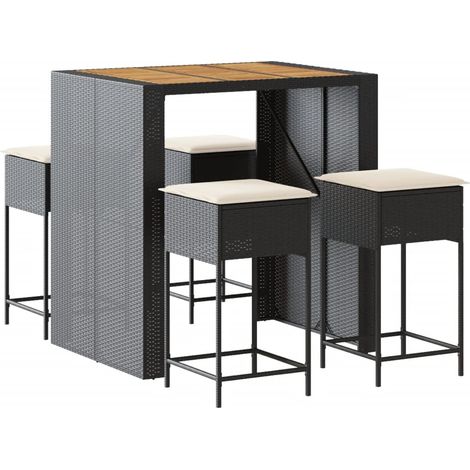 5-tlg. Gartenbar-Set mit Kissen Schwarz Poly Rattan vidaXL (1/5)