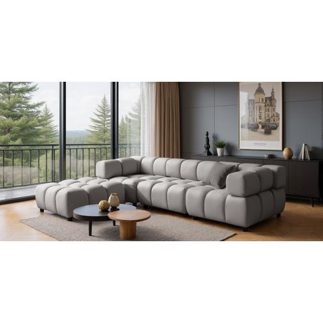 Sofa Designersofa FLOW 3-Sitzer inkl. 1 x Polsterhocker Stoff Bluvel Silbergrau