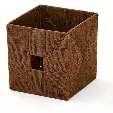 Panier de rangement carré en corde de papier tressée marron, boîte de rangement pliable et décorative, organisateur pour vêtements, accessoires, placard, étagères, chambre et maison (1/5)