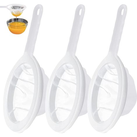 Tamis fin - 100/200/400 mesh - Tamis avec poignée - Passoire à vin - Tamis en nylon - Tamis fin - Tamis de cuisine et de voyage - Tissu filtrant pour jus et vin - Lot de 3