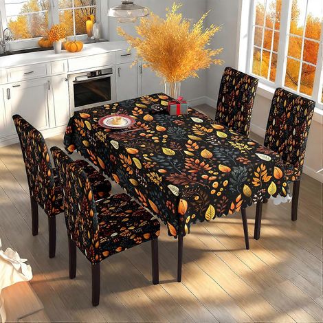 Nappe de Thanksgiving, décoration automnale, imprimé récolte d'automne, housse de chaise festive, ensemble nappe et housse de chaise style nouveau TC-319 (140 x 210 cm) (1/4)