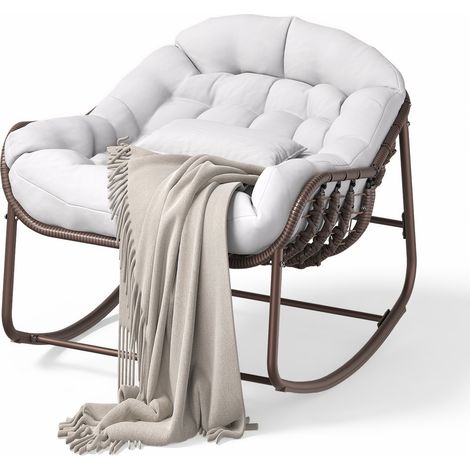 Fauteuil à bascule extérieur Papasan Oversized, avec coussin moelleux – Pour jardin, terrasse, balcon, véranda, Beige (1/5)