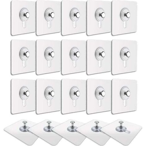 20 Pcs Accroches Tableau sans Percer, Fixation Cadre sans Percer, Accroche Cadre sans Percer Adhesif Impermable Amovible Autocollant Anti-trace, Crochet Tableau Adhsif Transparent (1/4)