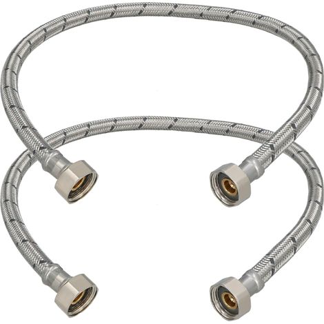 KOTARBAU® Lot de 2 Flexible Robinet 1/2"x1/2" - Tuyau Robinet 60cm - Acier Inoxydable - Rallonge Robinet Cuisine Flexible - Tuyau Robinet Cuisine Flexible - Tuyau Flexible Plomberie - Argent (1/4)