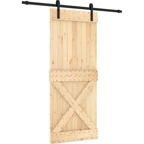 Sliding Door Natural and Black 85 x 210 cm Solid Pine Wood vidaXL (1/5)