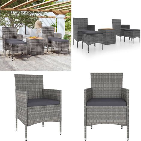 5-tlg. Garten-Bistro-Set Poly Rattan & Massivholz Akazie Grau - Gartenmöbel - Gartenstuhl (1/5)