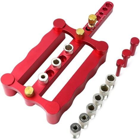 Sollbry Kit de gabarit de perçage pour le travail du bois - 6/8/10 mm - Outil de menuiserie (rouge) (1/5)