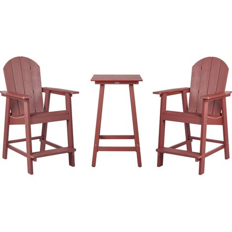Conjunto de balcón mesa alta y sillas jardín rojo Adirondack