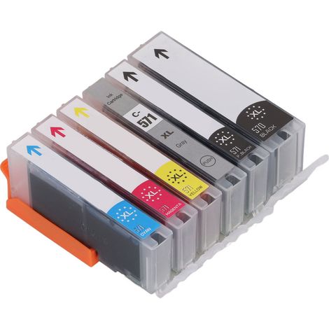 Cartouche d'encre haute capacité, noir et couleur, résistante à la décoloration, lot de 5 compatible PIXMA, BK, C, M, Y, GY, impression nette et durable (1/5)