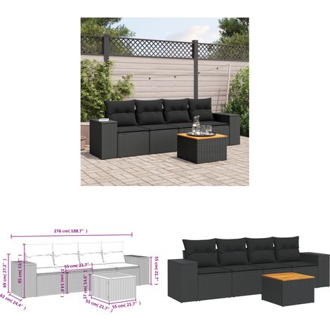 5-tlg. Garten-Sofagarnitur mit Kissen Schwarz Poly Rattan - Gartenmöbel - Outdoor Möbel - Rattan Gartenset - Lounge Set - Esstisch - Home & Living (1/3)