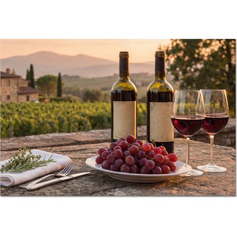 CRÉDENCE CUISINE Vin - Verres - Raisins - Vignoble 60x40 cm (1/3)