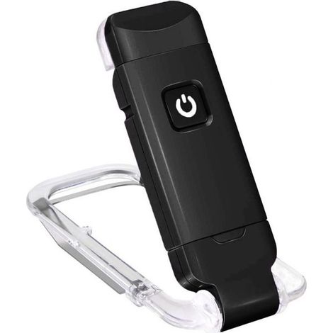 Lampada da lettura a LED ricaricabile tramite USB con clip e supporto, luminosità regolabile, adatta per libri neri.