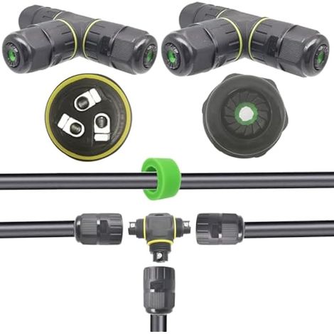 Connecteur Étanche Forme de T/ 2 pcs IP68 Connecteur de gaine externe/de câble max Ø12 mm/Aux Intempéries Câble de Raccordement Extérieur Douille (3 Pôles) (1/5)