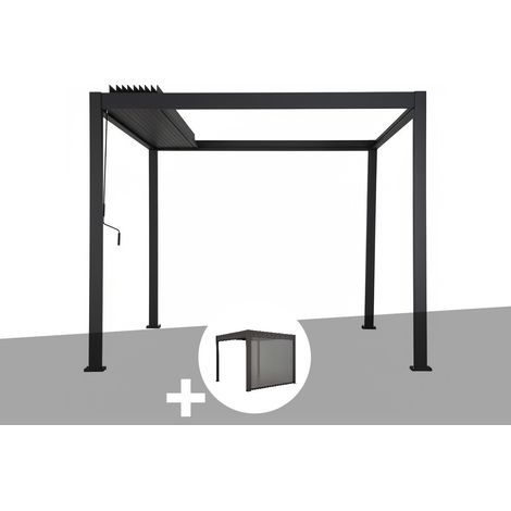 Kit pergola bioclimatique toit rétractable Evora Graphite 4 x 3 m Hespéride + Store 4 m (1/5)