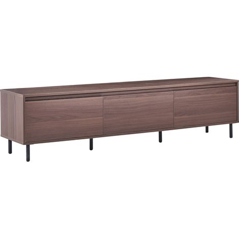 TV Stand Dark Brown Particle Board Media Unit Sideboard Metal Black Legs 3 Door Storage Compartment Modern Living Room NIKEA