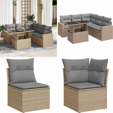 vidaXL Salon de jardin avec coussins 6 pcs beige résine tressée (1/5)