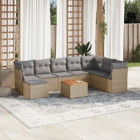 vidaXL Juego de sofás jardín con cojines beige mezcla 9 pzas ratán PE (1/5)