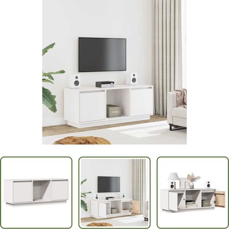 Meuble de salon - Meuble TV Blanc 110,5x35x44 cm Bois de pin massif (1/5)