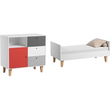 Lit bébé évolutif et Commode à langer Vox Concept Rouge (1/4)
