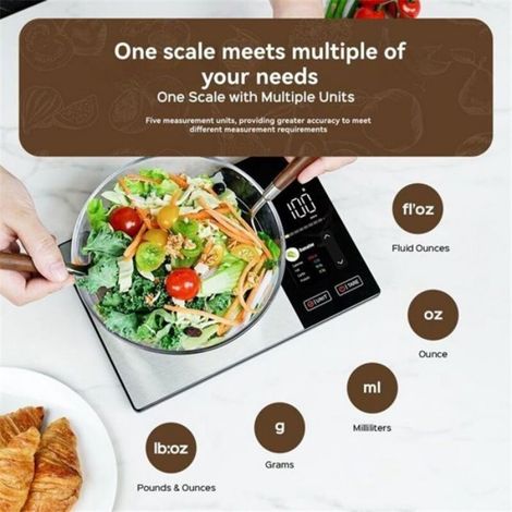 Balance Nutritionnelle - Capacité 5 kg - Affichage Calories Protéines Lipides Glucides - Acier Inoxydable - Pour Cuisine Maison - 1 Pièce (1/5)
