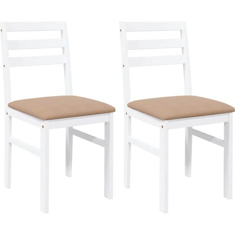 Lot de 2 Chaises à manger，Chaise de cuisine coussins blanc bois massif caoutchouc CFW64935 (1/5)