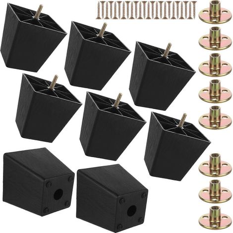 Pieds de canapé de rechange robustes de 4 pouces avec vis, pieds de canapé en plastique noir, compatibles avec les meubles. (1/5)