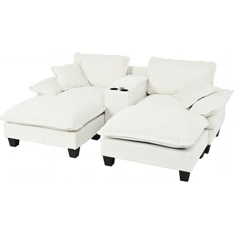 Modulares Wolken-Sofa in Beige aus Chenille mit Hocker, Kissen und USB-Anschlüssen (1/5)