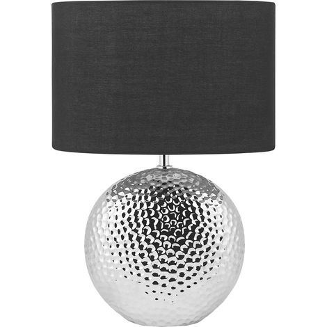 Lámpara de mesa de cerámica negro plateado base pantalla tambor poliéster Nasva (1/5)