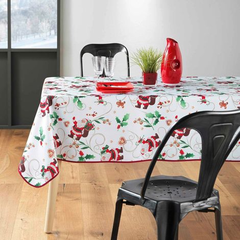 Nappe de Noël Rectangle - Tissu Antitache / Imperméable – Père Noël Blanc - 240x150cm (1/4)