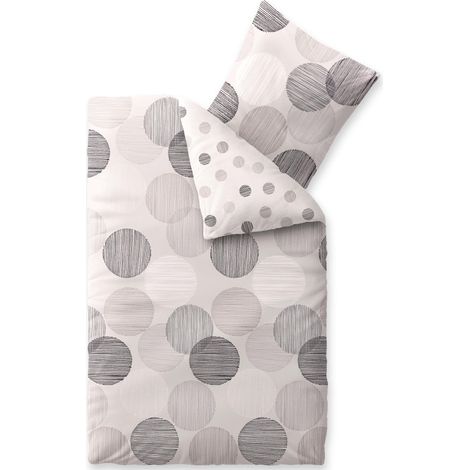 Linge de lit réversible Coton Points Blanc Gris Anthracite 155 x 220 cm (1/3)